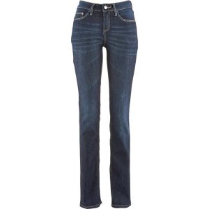 Dżinsy ze stretchem straight, mid waist. Niebieskie jeansy bonprix, bez wzorów, z jeansu. Za 97,99 zł.