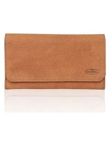 SPARWELL Skórzany portfel w kolorze karmelowym - 19 x 11 x 2,5 cm rozmiar: onesize. Brązowe portfele SPARWELL, bez wzorów, z materiału. Za 73,99 zł.