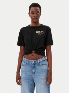 Liu Jo T-Shirt WA5139 JS923 Czarny Regular Fit. Czarne t-shirty Liu Jo, xl, bez wzorów, z bawełny, bez kołnierzyka, bez ramiączek. Za 259,99 zł.