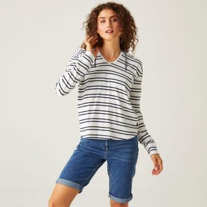 Minerve V-Neck damska bluza z kapturem. Białe bluzy Regatta, bez wzorów, z bawełny, z kapturem. W wyprzedaży za 114,25 zł.