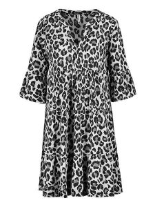 Sublevel Sukienka w kolorze biało-czarnym rozmiar: L. Białe sukienki Sublevel, na imprezę, l, bez wzorów, z wiskozy, klasyczne, bez kołnierzyka, bez ramiączek, midi. Za 101,47 zł.