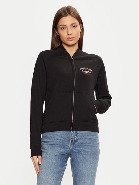 Guess Jeans Bluza W5RQ22 K68I4 Czarny Regular Fit. Czarne bluzy Guess Jeans, s, z aplikacjami, z bawełny, bez kaptura. Za 249,99 zł.