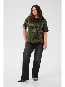 KAFFE curve Bluzka "Mirana" w kolorze zielonym rozmiar: M. Zielone bluzki KAFFE curve, m, bez wzorów, bez kołnierzyka, bez ramiączek. Za 104,99 zł.