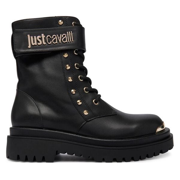 Trapery Just Cavalli. Czarne buty zimowe Just Cavalli, bez obcasa, bez zapięcia. Za 669,99 zł.