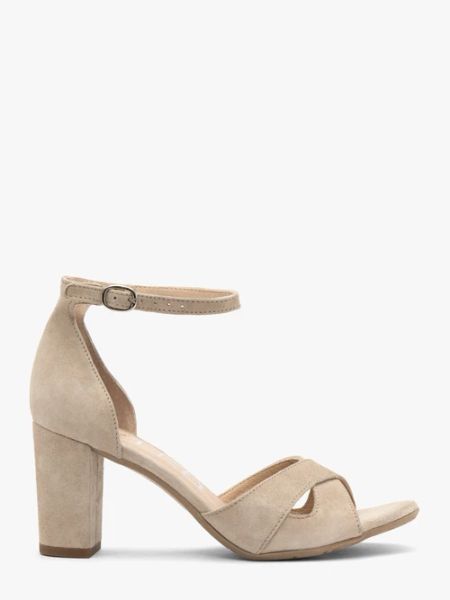 Beżowe sandały damskie na obcasie. Brązowe sandały Ryłko, bez wzorów, ze skóry, bez obcasa, na obcasie, bez zapięcia. W wyprzedaży za 279,99 zł.