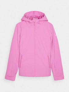 4F Kurtka narciarska membrana 5000 damska - różowa L. Czerwone kurtki 4f, na zimę, l, bez wzorów, z poliesteru, z kapturem. Za 349,99 zł.