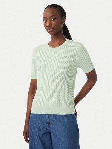 Tommy Hilfiger Sweter WW0WW41787 Zielony jasny Regular Fit. Zielone swetry klasyczne TOMMY HILFIGER, l, z bawełny, bez kołnierzyka. Za 489,99 zł.