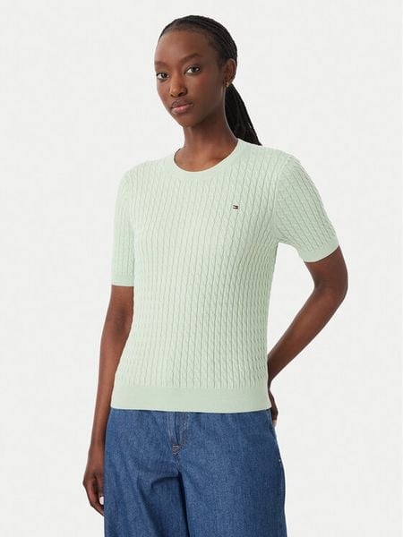 Tommy Hilfiger Sweter WW0WW41787 Zielony jasny Regular Fit. Zielone swetry klasyczne TOMMY HILFIGER, l, z bawełny, bez kołnierzyka. Za 489,99 zł.