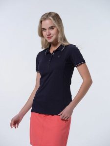 LUHTA Koszulka "Kivimaa" w kolorze granatowym rozmiar: XL. Niebieskie bluzki Luhta, xl, bez wzorów, bez kołnierzyka, bez ramiączek. Za 105,45 zł.