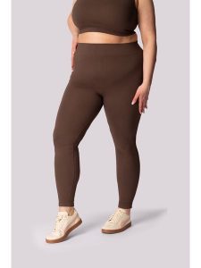 Spaio Legginsy sportowe "Ribbed" w kolorze brązowym rozmiar: XXL. Brązowe legginsy Spaio, xxl, bez wzorów, z materiału, z podwyższonym stanem, outdoorowe. Za 126,99 zł.