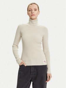 Calvin Klein Jeans Golf LV047D350G Beżowy Regular Fit. Brązowe golfy Calvin Klein Jeans, bez wzorów, z bawełny. Za 279,99 zł.