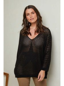 Curvy Lady Sweter w kolorze czarnym rozmiar: 48/50. Czarne swetry oversize Curvy Lady, bez wzorów, bez ramiączek. Za 74,81 zł.