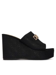 Guess Klapki FLJEVZ FAB04 Czarny. Czarne klapki Guess, z aplikacjami, z materiału, bez obcasa. Za 439,99 zł.