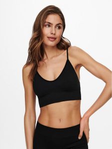 ONLY Biustonosz top Vicky 15201539 Czarny. Czarne biustonosze ONLY, m, bez wzorów, z syntetyku, bez kołnierzyka, bez ramiączek. Za 49,99 zł.
