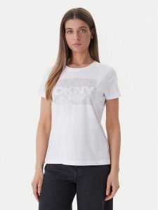 DKNY T-Shirt DJ6T1701 Biały Regular Fit. Białe t-shirty DKNY, s, bez wzorów, z bawełny, bez kołnierzyka, bez ramiączek. Za 219,99 zł.