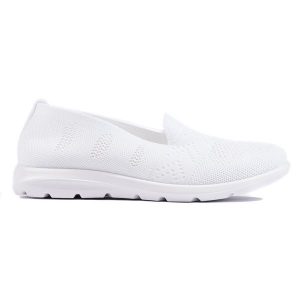 Białe tekstylne slip on damskie. Białe balerinki bez wzorów, bez obcasa, bez zapięcia. Za 95,08 zł.