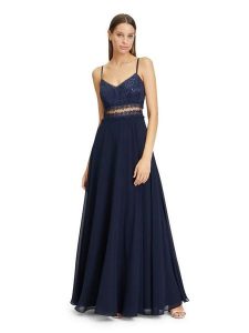 Vera Mont Sukienka w kolorze granatowym rozmiar: 34. Niebieskie sukienki Vera Mont, bez wzorów, z koronki, bez kołnierzyka, bez ramiączek, maxi, rozkloszowane. Za 339,99 zł.