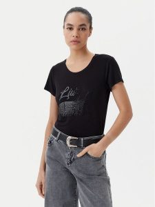 Liu Jo Beachwear T-Shirt VA5157 JS360 Czarny Regular Fit. Czarne t-shirty Liu Jo Beachwear, l, bez wzorów, z wiskozy, bez kołnierzyka, bez ramiączek. Za 189,99 zł.