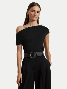 LAUREN RALPH LAUREN Bluzka 200963913002 Czarny Slim Fit. Czarne bluzki Lauren Ralph Lauren, l, bez wzorów, z syntetyku, bez kołnierzyka, bez ramiączek. Za 259,99 zł.