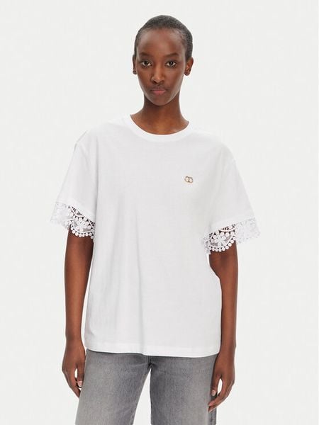 TWINSET T-Shirt 251TT2410 Biały Relaxed Fit. Białe t-shirty Twinset, xl, bez wzorów, z bawełny, bez kołnierzyka, bez ramiączek. Za 249,99 zł.