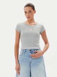 Calvin Klein Jeans T-Shirt LV047C200G Szary Slim Fit. Szare t-shirty Calvin Klein Jeans, s, bez wzorów, z bawełny, bez kołnierzyka, bez ramiączek. Za 129,99 zł.