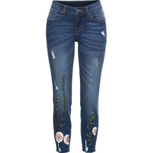 Dżinsy z haftem. Niebieskie jeansy bonprix, bez wzorów, z jeansu. Za 139,99 zł.