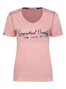 Geographical Norway Koszulka "Jeanne" w kolorze jasnoróżowym rozmiar: XXL. Różowe bluzki Geographical Norway, xxl, bez wzorów, z bawełny, bez kołnierzyka, bez ramiączek. Za 48,16 zł.