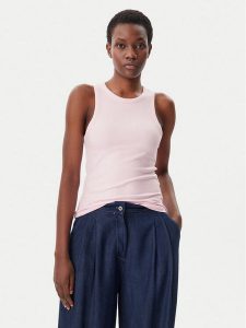 Tommy Hilfiger Top WW0WW38635 Różowy Slim Fit. Czerwone topy TOMMY HILFIGER, m, bez wzorów, z wiskozy, bez kołnierzyka, bez ramiączek. Za 149,99 zł.