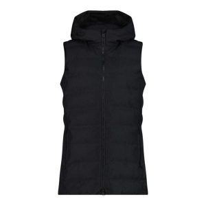 Kurtka bez rękawów z kapturem, zapinana na zamek dla kobiet CMP. Czarne kurtki CMP, bez wzorów, z kapturem. Za 409,99 zł.