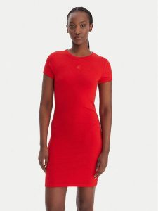 Calvin Klein Jeans Sukienka codzienna LV047B266G Czerwony Slim Fit. Czerwone kombinezony Calvin Klein Jeans, s, bez wzorów, z bawełny, bez kołnierzyka, bez ramiączek. Za 289,99 zł.