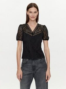 Morgan Bluzka 241-DOULI Czarny Regular Fit. Czarne bluzki Morgan, xs, bez wzorów, z bawełny, bez kołnierzyka, bez ramiączek. Za 129,99 zł.