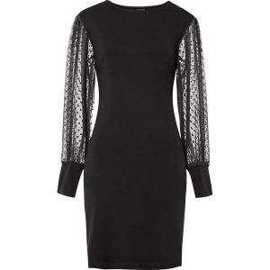 Sukienka z dżerseju, z mieszanki wiskozy. Czarne sukienki bonprix, bez wzorów, z dżerseju, eleganckie, bez kołnierzyka, bez ramiączek. Za 124,99 zł.