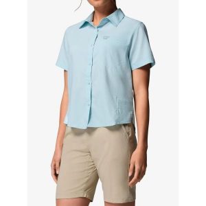 Koszula podróżnicza damska Columbia Silver Ridge Utility II S/S Shirt. Niebieskie koszule Columbia, s, bez wzorów, bez kołnierzyka, bez ramiączek. Za 299,19 zł.