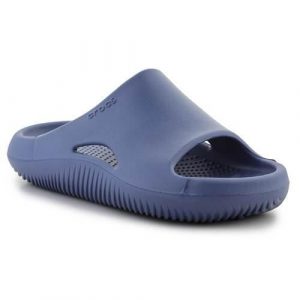 Klapki unisex Crocs Mellow Recovery. Niebieskie klapki Crocs, bez wzorów, z materiału, bez obcasa. Za 297,00 zł.