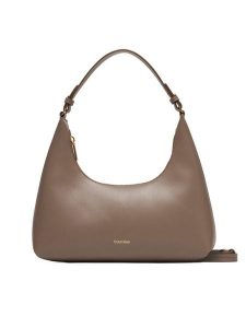 Calvin Klein Torebka Foil Logo Conv Shoulder Bag LV04F3272G Beżowy. Brązowe torebki klasyczne Calvin Klein, bez wzorów, ze skóry, bez dodatków. Za 489,99 zł.