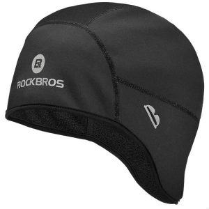 Czapka rowerowa zimowa dla dorosłych Rockbros YPP044 z otworami na okulary. Czarne czapki ROCKBROS, bez wzorów, z materiału. Za 49,90 zł.