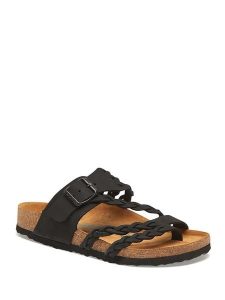 Comfortfusse Skórzane japonki w kolorze czarnym rozmiar: 41. Czarne klapki Comfortfüße, bez wzorów, z nubiku, z otwartym noskiem, bez obcasa. Za 232,78 zł.
