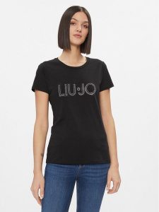 Liu Jo T-Shirt WA4051 JS923 Czarny Regular Fit. Czarne t-shirty Liu Jo, xs, bez wzorów, z bawełny, bez kołnierzyka, bez ramiączek. Za 189,99 zł.