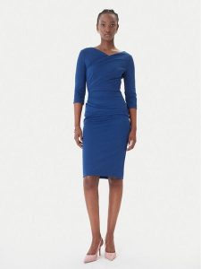 Rinascimento Sukienka koktajlowa CFC0127699003 Niebieski Slim Fit. Niebieskie sukienki Rinascimento, s, bez wzorów, z syntetyku, wizytowe, bez kołnierzyka, bez ramiączek. Za 609,99 zł.