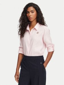 Beverly Hills Polo Club Koszula P-SS26W-SH0004 Różowy jasny Regular Fit. Czerwone koszule Beverly Hills Polo Club, xs, bez wzorów, ze lnu, bez kołnierzyka, bez ramiączek. Za 299,99 zł.