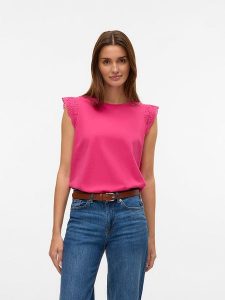 Vero Moda Koszulka w kolorze różowym rozmiar: XXL. Różowe bluzki Vero Moda, xxl, bez wzorów, z bawełny, bez kołnierzyka, bez ramiączek. Za 70,24 zł.