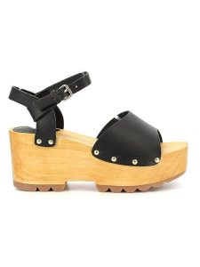 Kickers Skórzane sandały "Marron Brique" w kolorze czarnym rozmiar: 37. Czarne sandały Kickers, bez wzorów, z otwartym noskiem, bez obcasa, na koturnie, bez zapięcia. Za 193,24 zł.