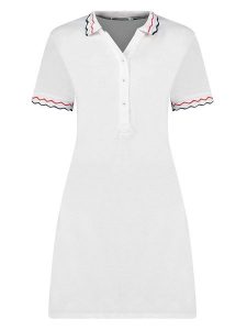 Geographical Norway Sukienka polo "Jamaela" w kolorze białym rozmiar: XL. Białe sukienki Geographical Norway, xl, bez wzorów, bez kołnierzyka, bez ramiączek, mini. Za 61,46 zł.