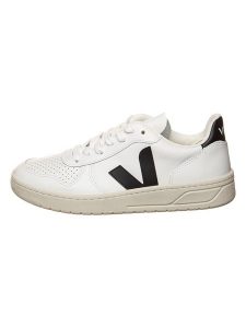 Veja Skórzane sneakersy "V 10" w kolorze biało-czarnym rozmiar: 38. Białe trampki Veja, bez wzorów, bez zapięcia. Za 407,23 zł.