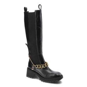 Czarne Kozaki Damskie Carinii Modne Buty Skórzane. Czarne kozaki Carinii, bez wzorów, ze skóry, bez obcasa, na obcasie, bez zapięcia. Za 465,00 zł.