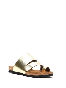 Comfortfusse Skórzane japonki w kolorze złotym rozmiar: 41. Żółte klapki Comfortfüße, bez wzorów, ze skóry, z otwartym noskiem, bez obcasa. Za 179,22 zł.