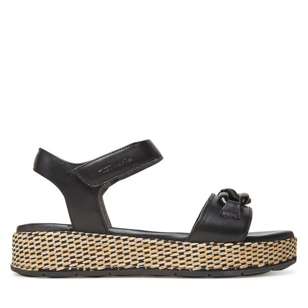 Sandały Tamaris. Czarne sandały Tamaris, bez wzorów, bez obcasa, na koturnie, bez zapięcia. Za 359,99 zł.