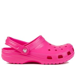 Klapki damskie do chodzenia Crocs CLASSIC NEON HL. Czerwone klapki Crocs, bez wzorów, bez obcasa. W wyprzedaży za 169,00 zł.