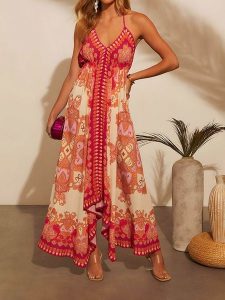 Tazga Sukienka w kolorze czerwono-kremowym rozmiar: 36. Brązowe sukienki Tazga, bez wzorów, retro, z asymetrycznym kołnierzem, bez ramiączek, maxi, asymetryczne. Za 165,71 zł.