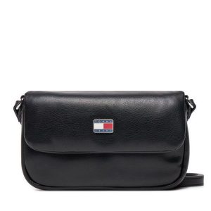 Torebka Tommy Jeans. Czarne listonoszki Tommy Jeans, bez wzorów, z jeansu, bez dodatków. Za 229,99 zł.